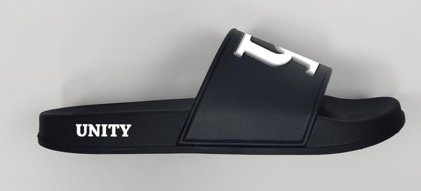 Black Velcro Unity Slides with All White Logo