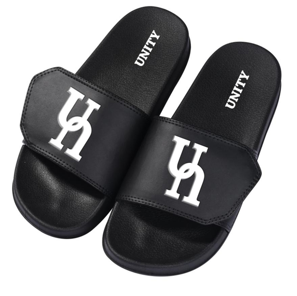 Black Velcro Unity Slides with All White Logo