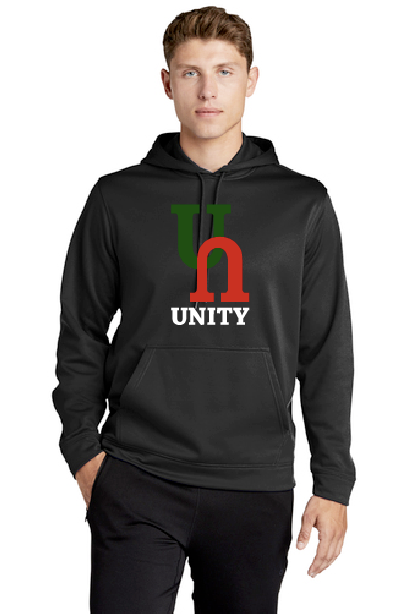 Unity Sport-Tek® Sport-Wick® Fleece Hooded Pullover Black with Green and Red Logo