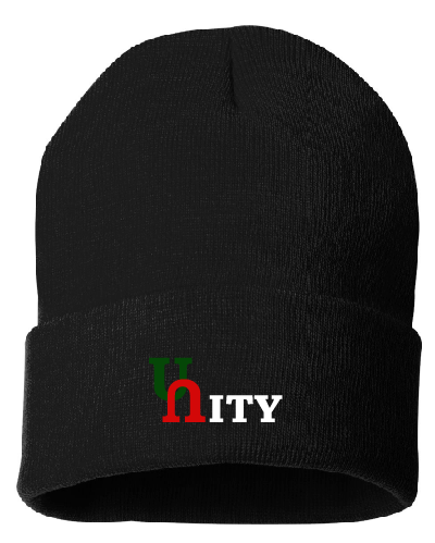 Black Beanie with Cuff (Green and Red Design)