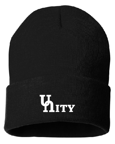 Black Beanie with Cuff (White Design)