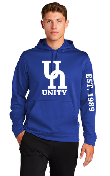 Unity Sport-Tek® Sport-Wick® Fleece Hooded Pullover White Logo Royal Blue