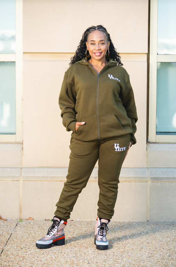 Ladies Warm Up Suit Embroidered Army Green